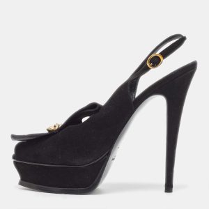 Saint Laurent Black Suede Fringe Chain Slingback Sandals Size 41, Sandals - Luxury Closet