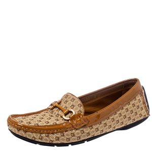 Salvatore Ferragamo Beige/Caramel Gancini Canvas and Patent Leather Loafers Size 37.5, Loafers & Slip-Ons - Luxury Closet catalog