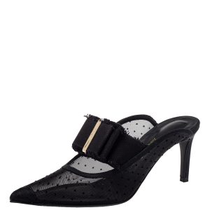 Salvatore Ferragamo Black Mesh And Canvas Zelda Mule Sandals Size 36, Sandals - Luxury Closet