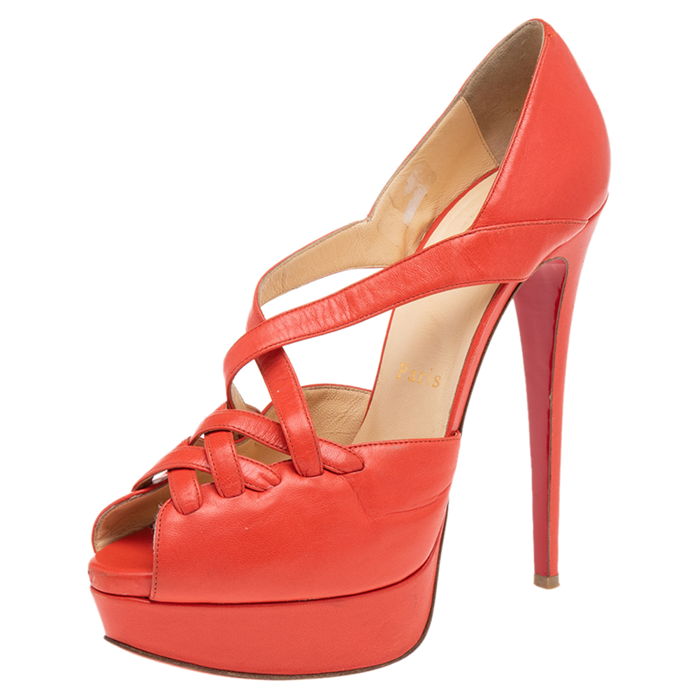 Christian Louboutin Orange Leather Platform Sandals Size 38, Sandals - Luxury Closet