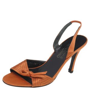 Salvatore Ferragamo Orange Satin Bow Sandals Size 40, Sandals - Luxury Closet