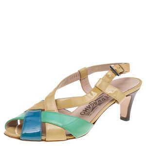 Salvatore Ferragamo Multicolor Patent Leather Sandals Size 37, Sandals - Luxury Closet