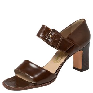 Salvatore Ferragamo Brown Leather Buckle Straps Sandals Size 37.5, Sandals - Luxury Closet