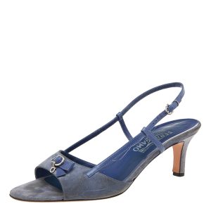 Salvatore Ferragamo Blue Suede and Leather Slingback Sandals Size 40, Sandals - Luxury Closet