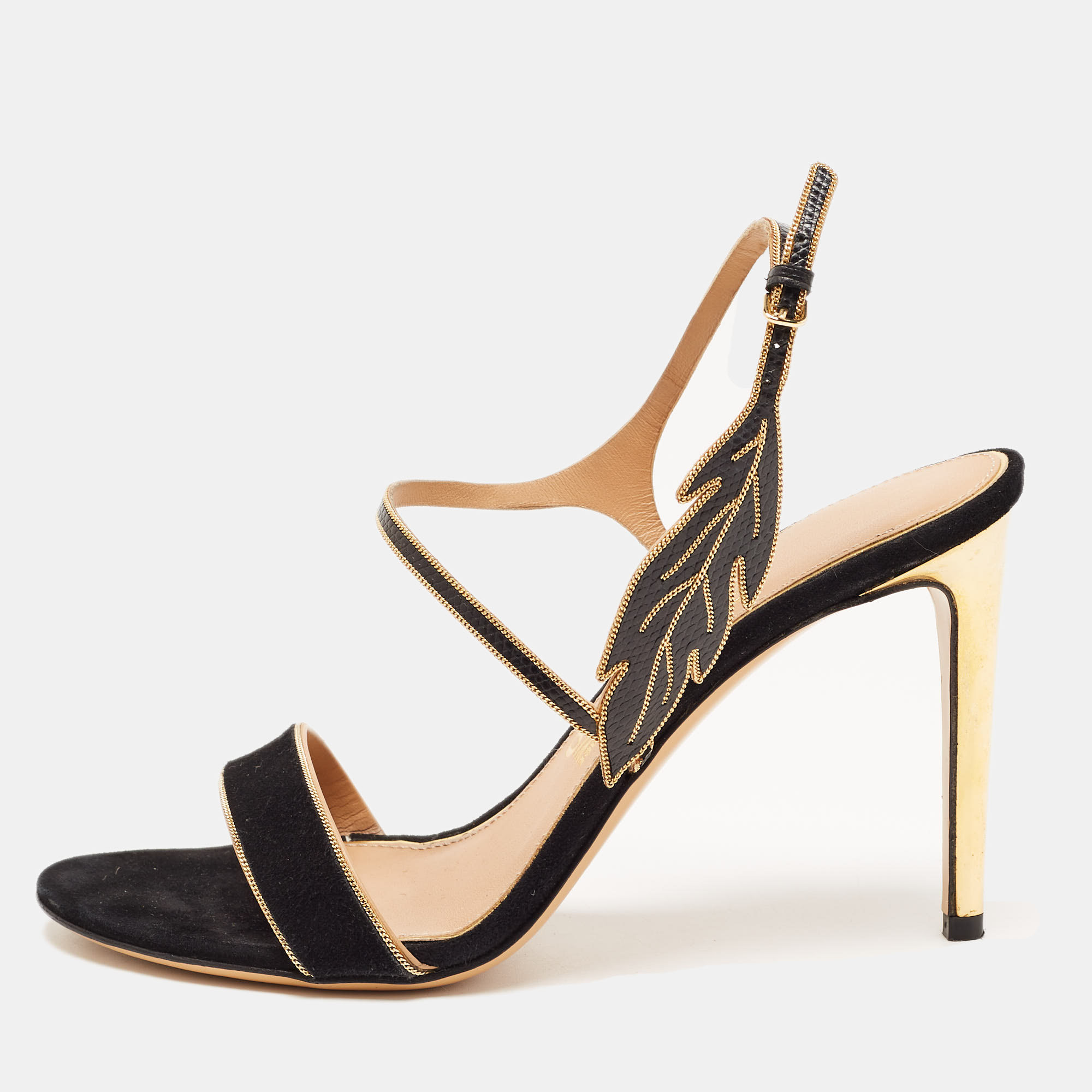 Salvatore Ferragamo Black Embellished Suede Shine Sandals Size 37.5, Sandals - Luxury Closet