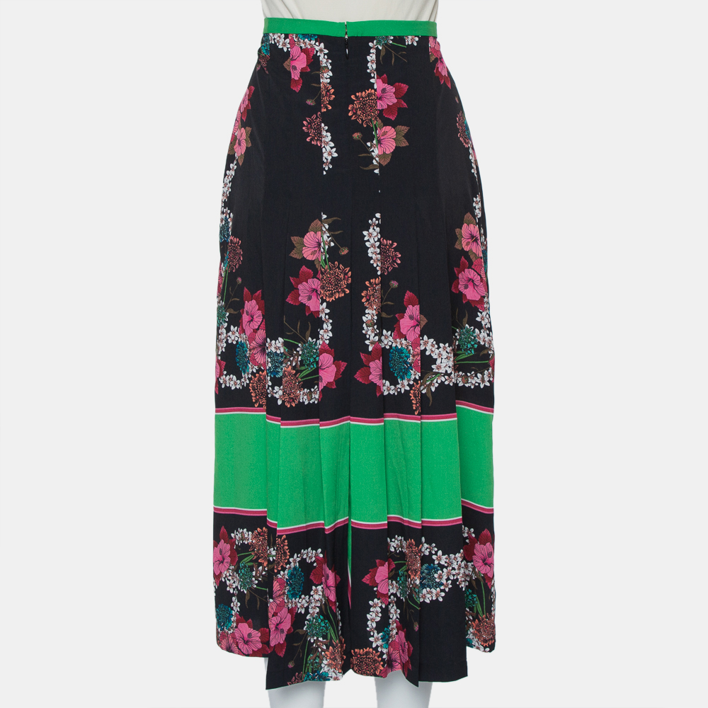 Sandro Black & Green Printed Chiffon Pleated Midi Skirt L, Skirts - Luxury Closet catalog