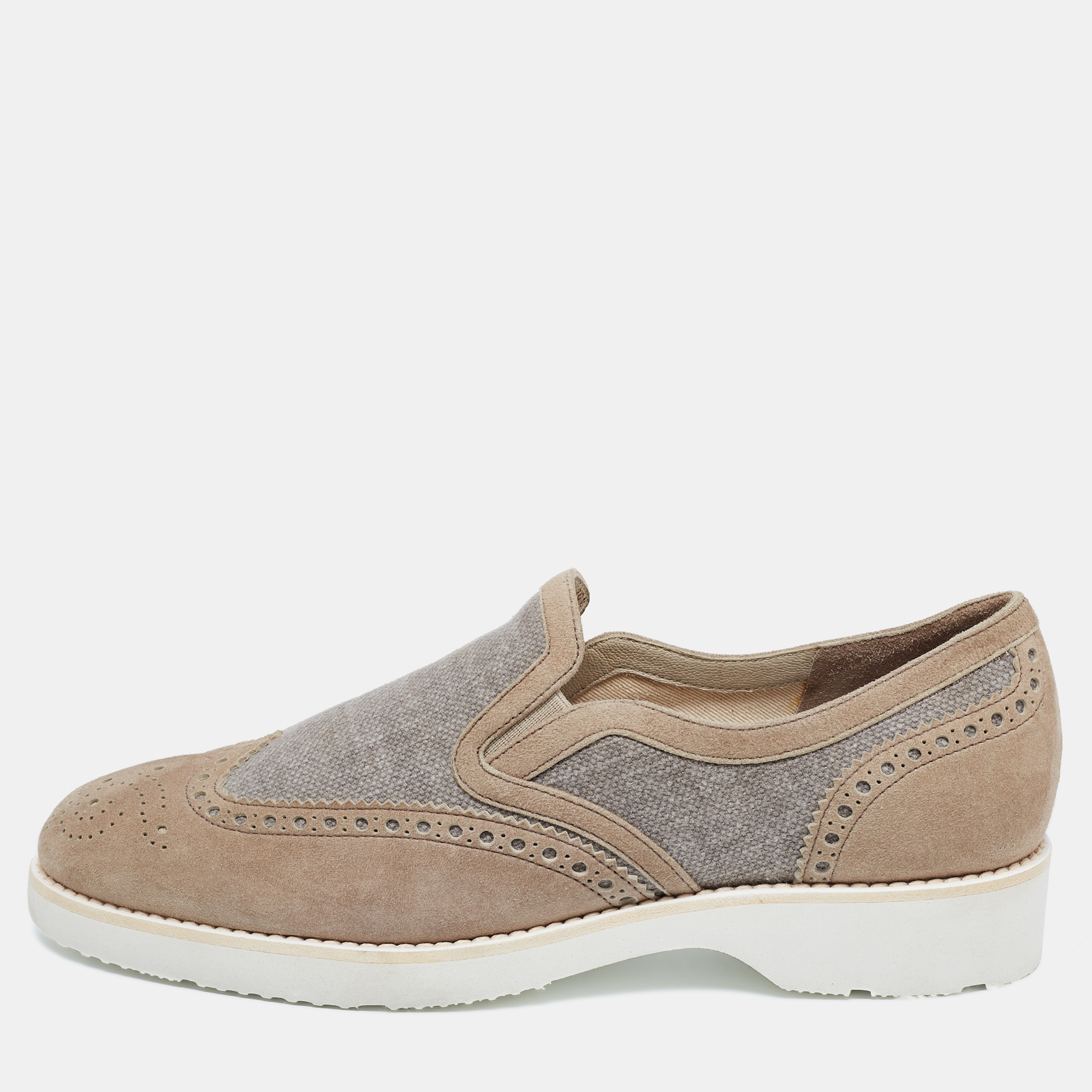 Santoni Grey Brogue Suede And Canvas Slip On Sneakers Size 39.5, Athletic Shoes & Sneakers - Luxury Closet