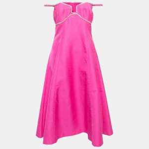 Self-Portrait Pink Jacquard Rhinestone-Embellished Midi Dress L, Dresses - Luxury Closet catalog