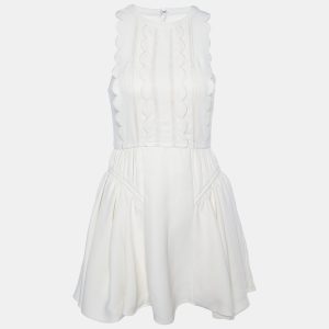 Self-Portrait Cream Crepe Scallop Sleeveless Mini Dress XS, Dresses - Luxury Closet catalog