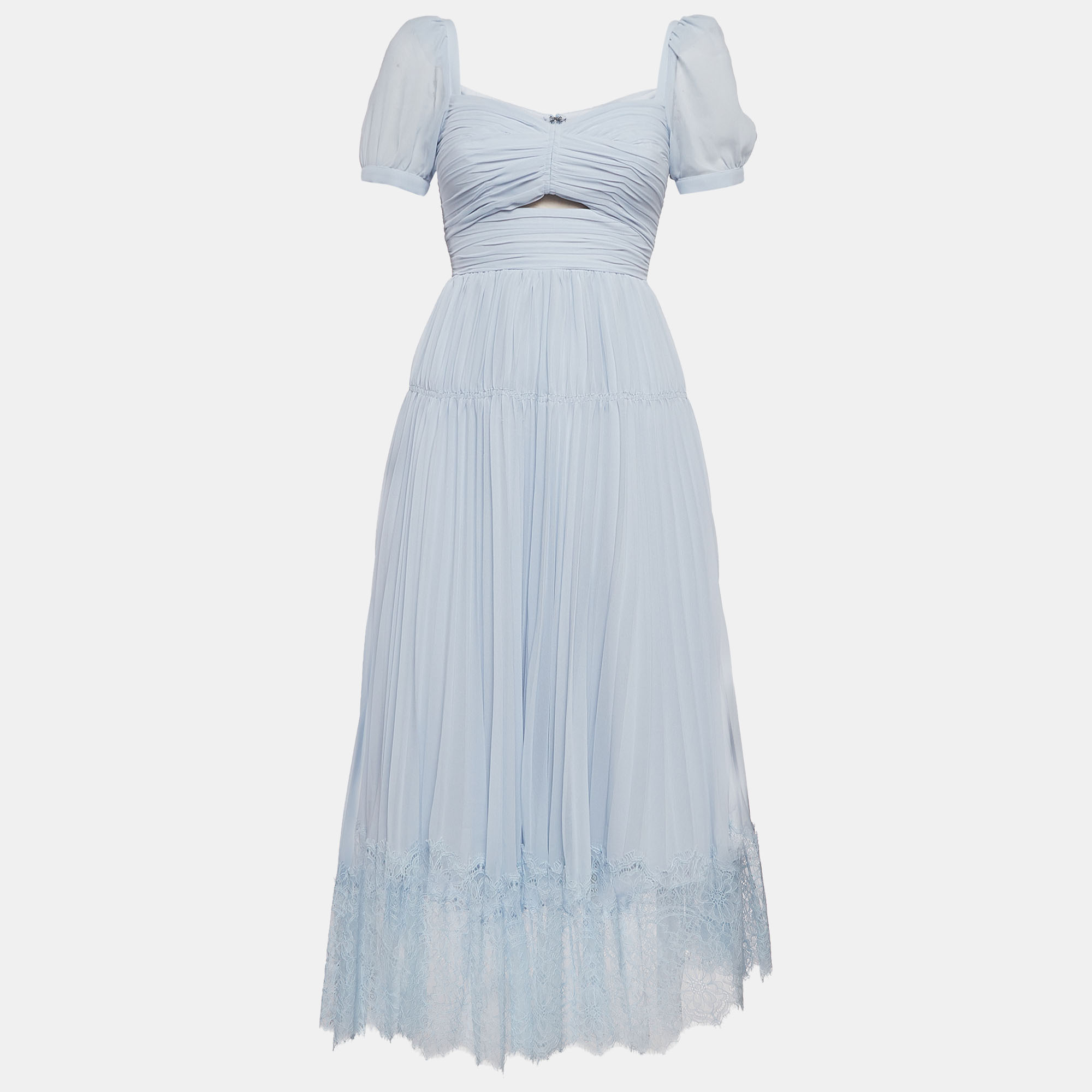 Self-Portrait Light Blue Pleated Chiffon Cut-Out Midi Dress XS, Dresses - Luxury Closet catalog