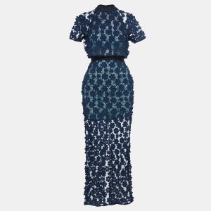 Self-Portrait Navy Blue Floral Lace 60's Overlay Maxi Dress S, Dresses - Luxury Closet catalog