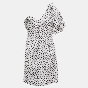 Self Portrait Black/White Printed Satin One-Shoulder Mini Dress L (UK 14), Dresses - Luxury Closet catalog