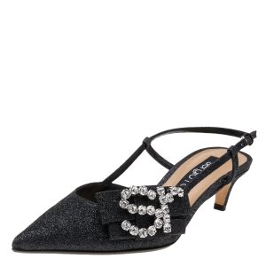 Sergio Rossi Black Glitter Sr Icona Slingback Sandals Size 37, Sandals - Luxury Closet