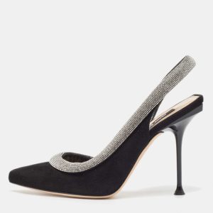 Sergio Rossi Black Suede Crystal Embellished Slingback Pumps Size 37, Pumps - Luxury Closet catalog
