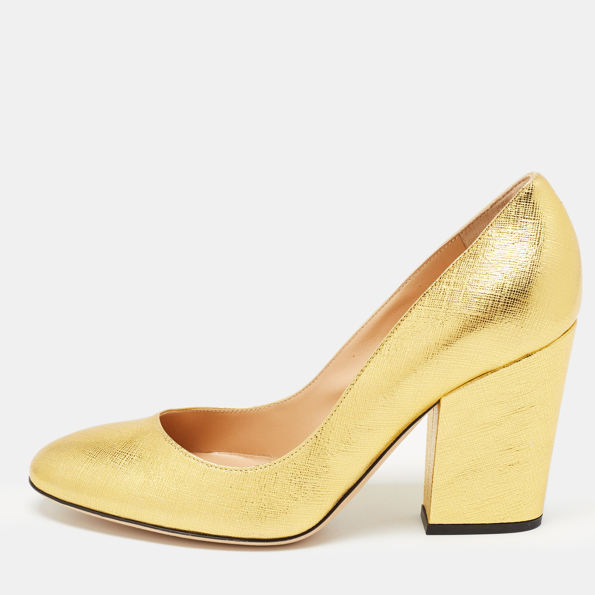 Sergio Rossi Gold Leather Heeled Pumps Size 36.5, Pumps - Luxury Closet catalog