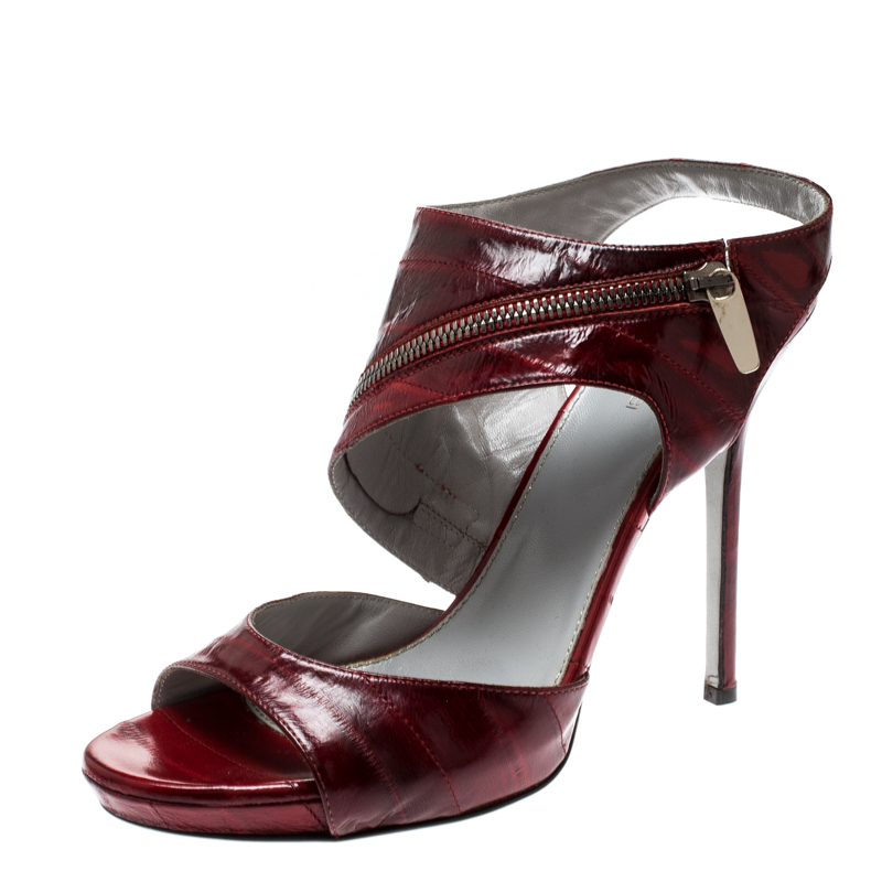Sergio Rossi Red Eel Skin Peep Toe Ankle Strap Sandals Size 40, Sandals - Luxury Closet catalog