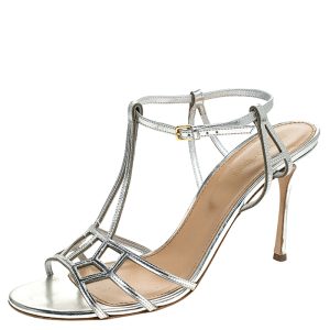 Sergio Rossi Metallic Silver Strappy Sandals Size 40, Sandals - Luxury Closet