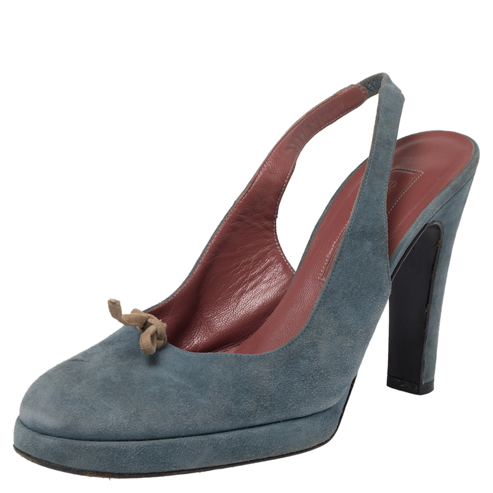 Sergio Rossi Blue Suede Slingback Sandals Size 37, Sandals - Luxury Closet