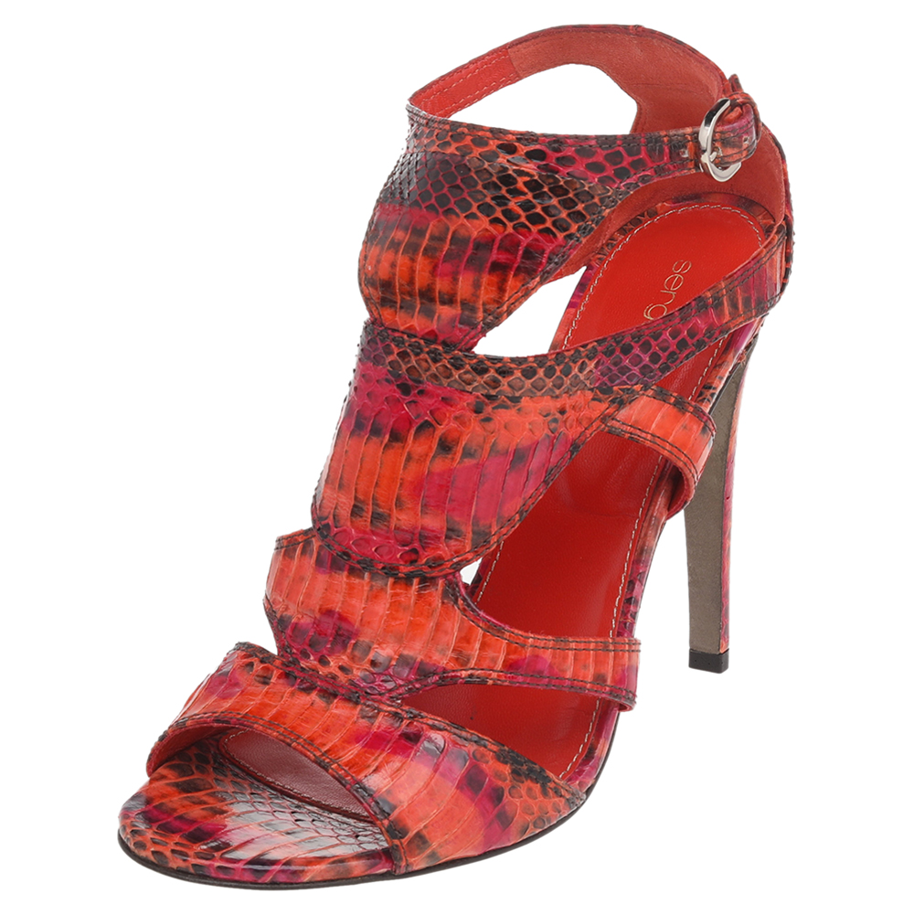 Sergio Rossi Multicolor Snakeskin Ankle Strap Sandals Size 39, Sandals - Luxury Closet