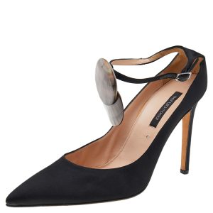 Sergio Rossi Black Satin Pointed Toe Ankle Strap Sandals Size 39, Sandals - Luxury Closet