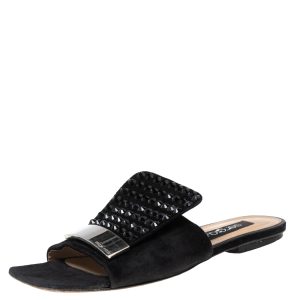 Sergio Rossi Black Suede Embellished Flat Sandals Size 36, Sandals - Luxury Closet