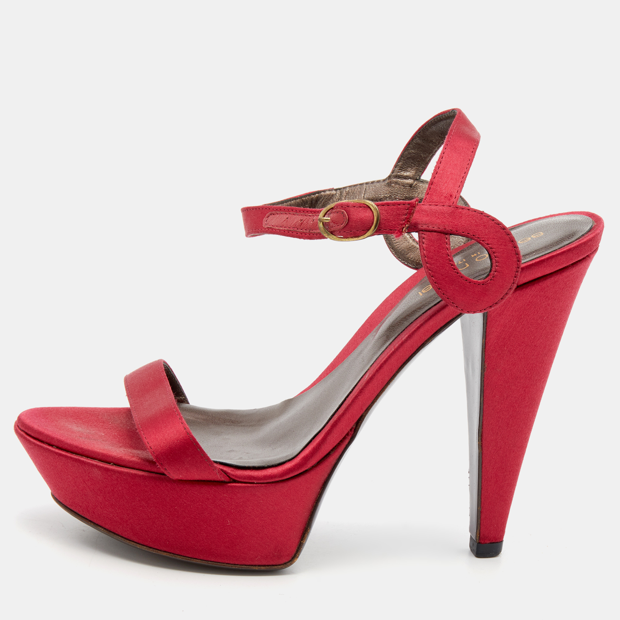 Sergio Rossi Fuchsia Satin Ankle Strap Platform Sandals Size 35.5, Sandals - Luxury Closet