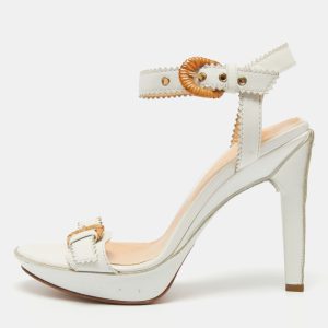 Sergio Rossi White Leather Buckle Toe Platform Sandals Size 38, Sandals - Luxury Closet