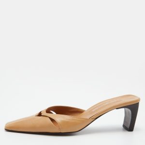 Sergio Rossi Beige Leather Bow Pointed Toe Mules Size 37, Sandals - Luxury Closet