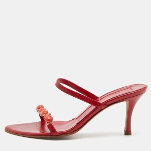 Sergio Rossi Red Leather Crystal Embellished Slide Sandals Size 36, Sandals - Luxury Closet