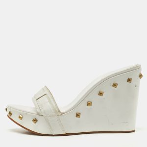 Sergio Rossi White Leather Wedge Slide Sandals Size 39, Sandals - Luxury Closet