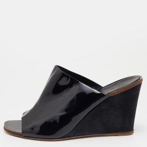 Sergio Rossi Black Patent Leather Wedge Sandals Size 37, Sandals - Luxury Closet