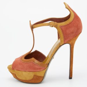 Sergio Rossi Tri Color Suede Ankle Strap Platform Sandals Size 38.5, Sandals - Luxury Closet