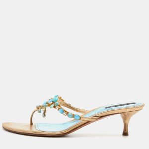 Sergio Rossi Gold Leather Crystal Embellished Slide Sandals Size 38.5, Sandals - Luxury Closet
