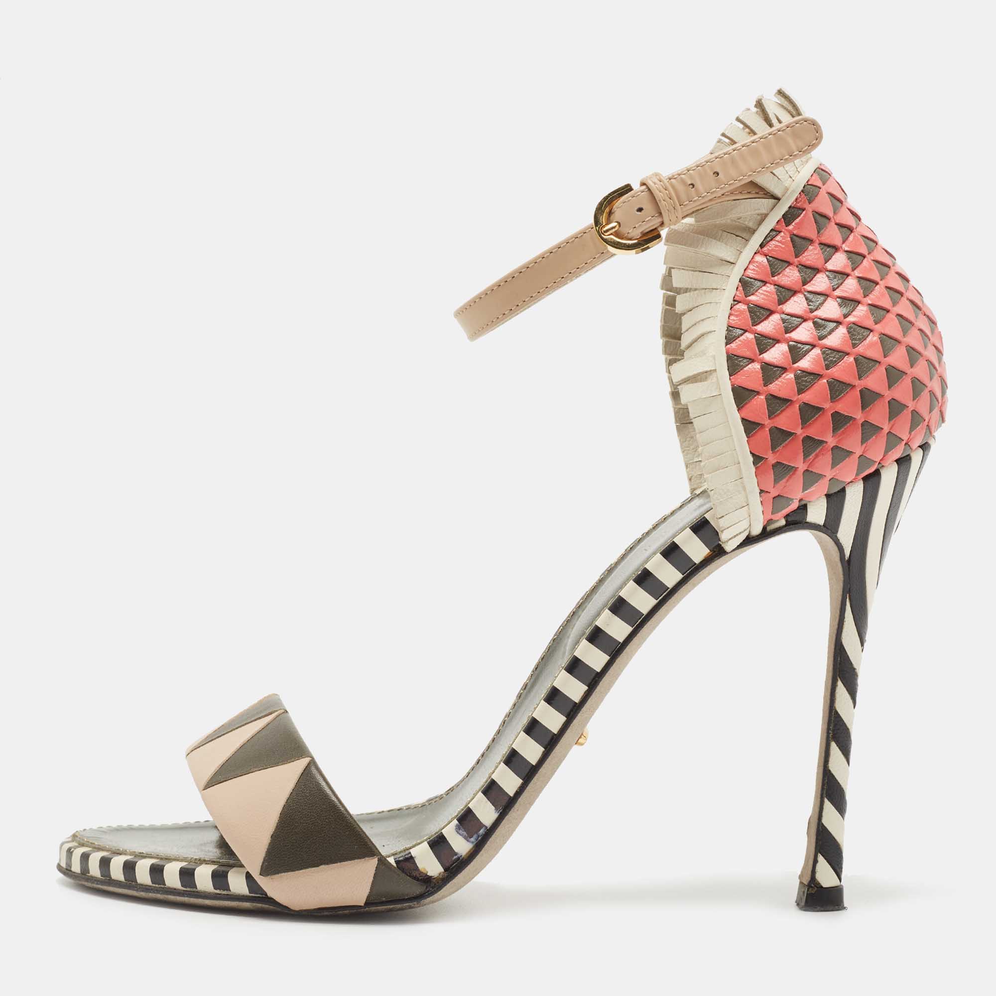 Sergio Rossi Multicolor Leather Ankle Strap Sandals Size 38.5, Sandals - Luxury Closet