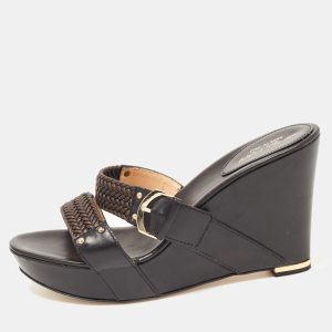 Sergio Rossi Black Leather Wedge Sandals Size 41, Sandals - Luxury Closet
