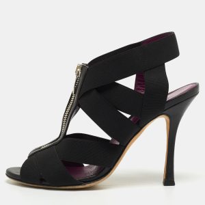 Sergio Rossi Black Elastic and Leather Ankle Strap Sandals Size 38, Sandals - Luxury Closet