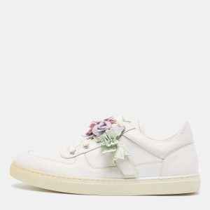 Sophia Webster White Leather Flower Embellished Low Top Sneakers Size 42, Athletic Shoes & Sneakers - Luxury Closet