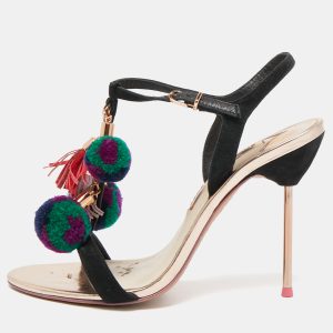 Sophia Webster Leather Layla Pom Pom Embellished T-Strap Sandals Size 39, Sandals - Luxury Closet
