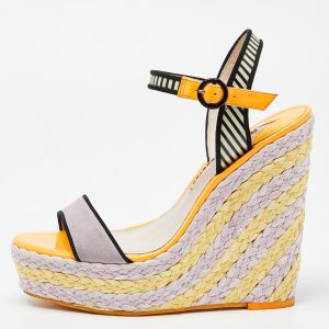 Sophia Webster Multicolor Suede and Striped Leather Lucita Wedge Sandals Size 39.5, Sandals - Luxury Closet