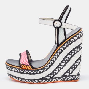 Sophia Webster Tricolor Leather and Canvas Lucita Wedge Sandals Size 37, Sandals - Luxury Closet