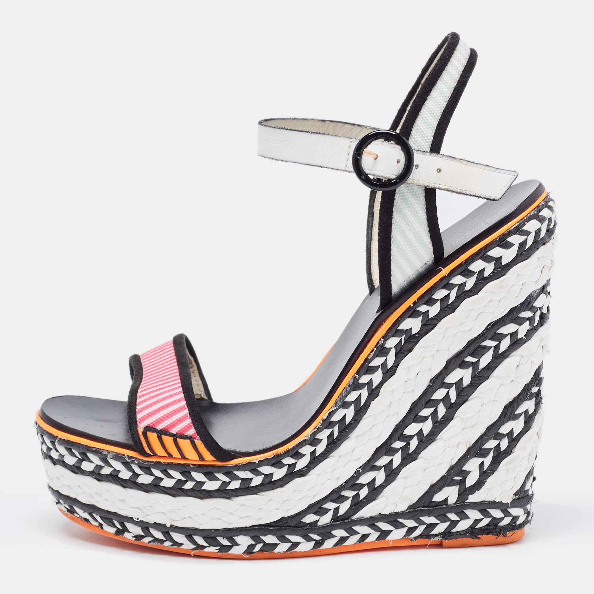 Sophia Webster Tricolor Leather and Canvas Lucita Wedge Sandals Size 37, Sandals - Luxury Closet