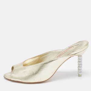 Sophia Webster Metallic Gold Leather Mules Size 38.5, Sandals - Luxury Closet