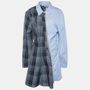 Stella McCartney Blue Plaid & Striped Mixed-Print Asymmetric-Zip Oxford Flippy Dress L, Dresses - Luxury Closet catalog