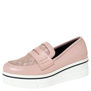 Stella McCartney Pink Faux Leather And Lace Penny Platform Loafers Size 38, Loafers & Slip-Ons - Luxury Closet catalog