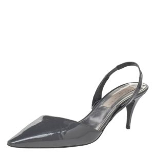 Stella McCartney Dark Grey Faux Patent Leather Slingback Sandals Size 37, Sandals - Luxury Closet