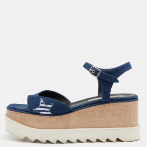 Stella McCartney Blue Denim Elyse Platform Ankle Strap Sandals Size 39.5, Sandals - Luxury Closet