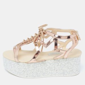 Stella McCartney Metallic Bronze Faux Patent Leather Hackney Platform Sandals Size 36, Sandals - Luxury Closet