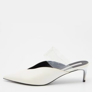 Stella McCartney White Faux Leather and PVC Pointed Toe Mule Sandals Size 38.5, Sandals - Luxury Closet