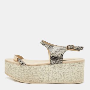 Stella McCartney Black/White Faux Python Embossed Leather Geena Sandals Size 36, Sandals - Luxury Closet