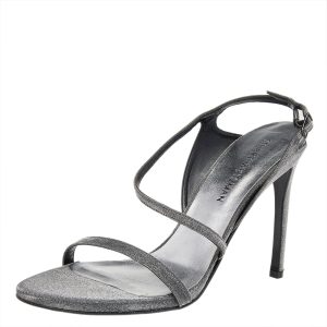 Stuart Weitzman Metallic Grey Glitter Ankle Strap Sandals Size 41, Sandals - Luxury Closet